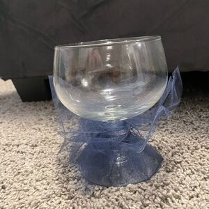 Elegant Glass Goblet with Blue Tulle
